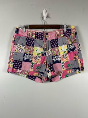 Lilly Pulitzer Shorts Multicolor Patchwork Floral Print Cotton size 10 ladybugs